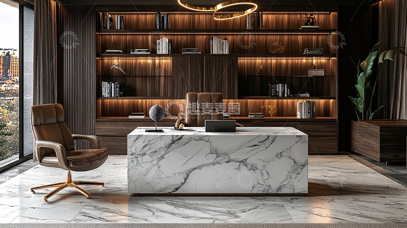 高清大图下载【趣麦麦图】现代深色木质书房