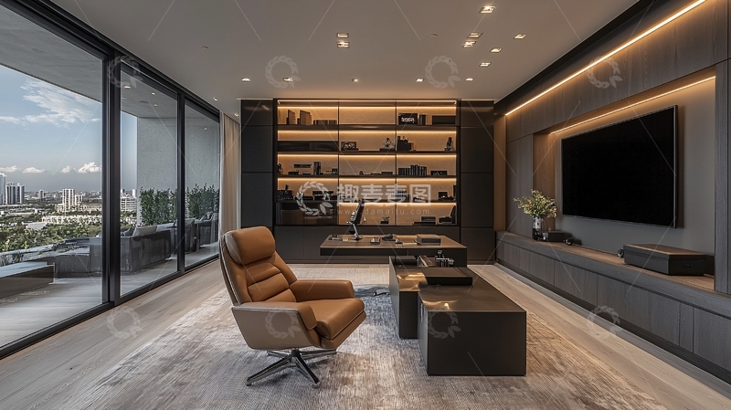 高清大图下载【趣麦麦图】豪华现代书房一角