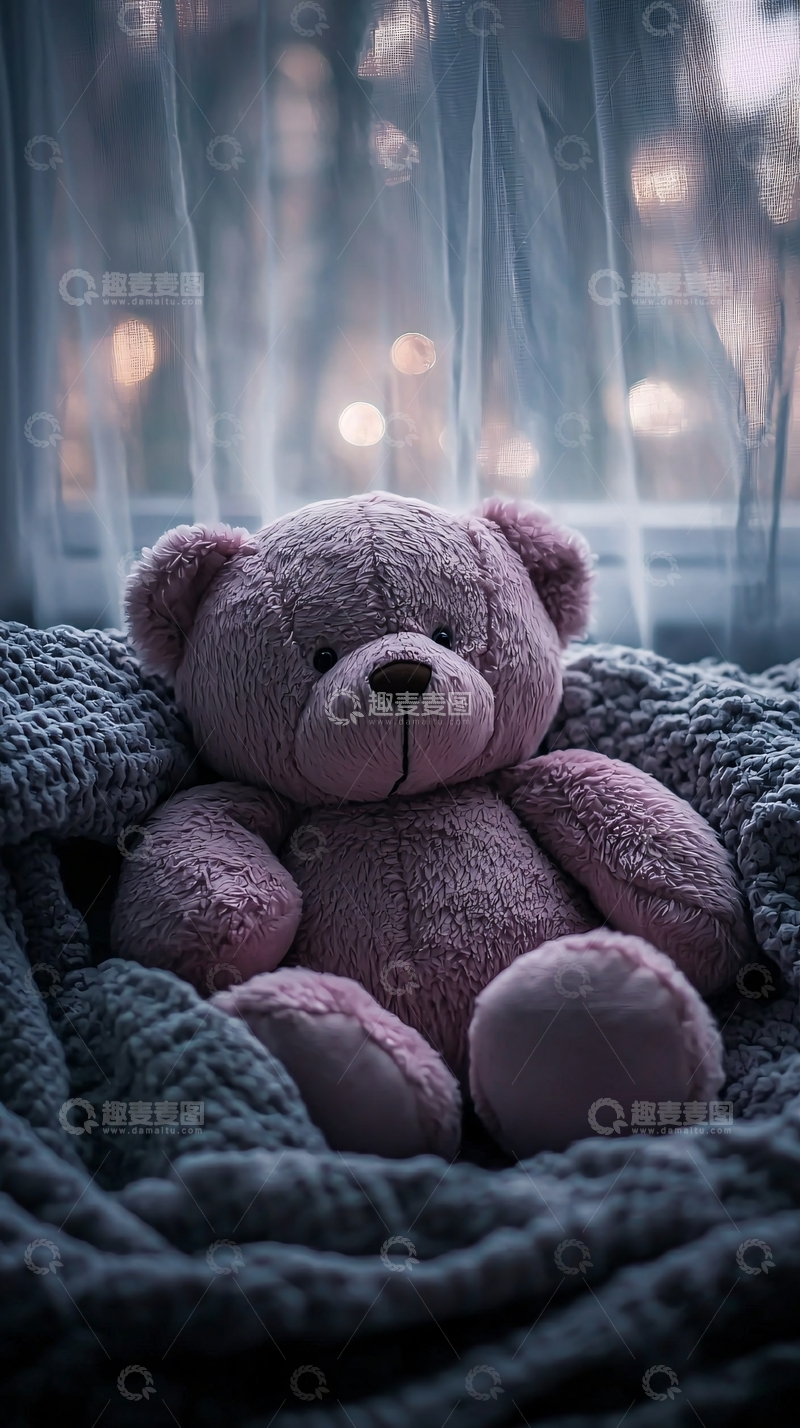 高清大图下载【趣麦麦图】窗边毛绒玩具熊