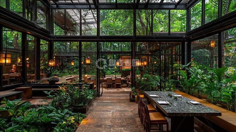 高清大图下载【趣麦麦图】玻璃房里的森林餐厅