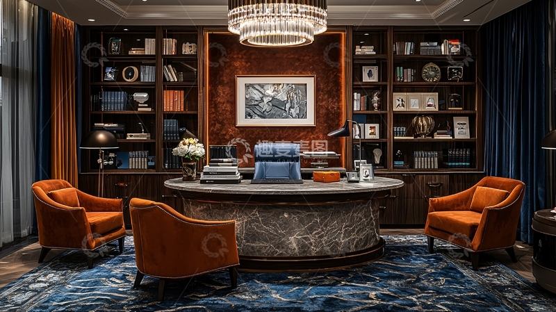 高清大图下载【趣麦麦图】豪华古典风书房场景