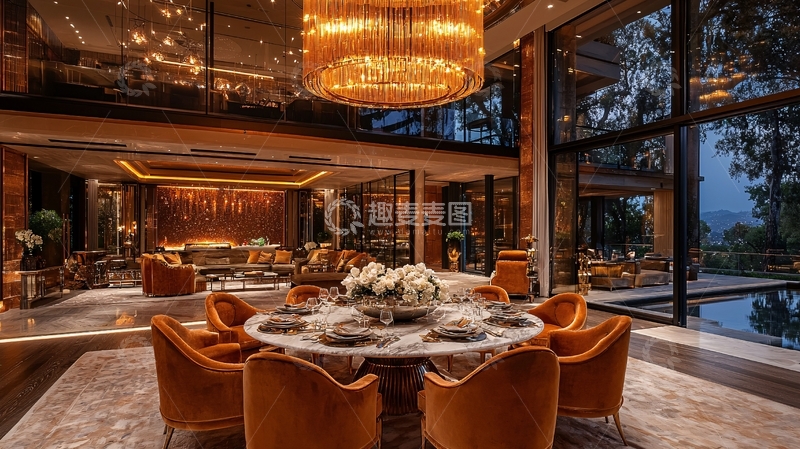 高清大图下载【趣麦麦图】奢华客厅餐厅一体
