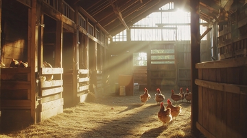 阳光洒进老式鸡舍