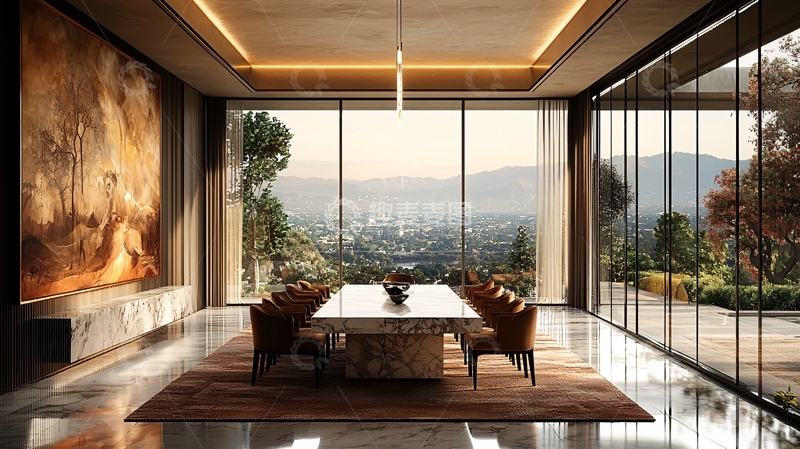 高清大图下载【趣麦麦图】豪华餐厅落地窗外景观