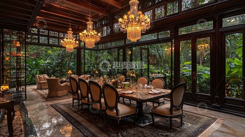 高清大图下载【趣麦麦图】豪华餐厅带花园景观