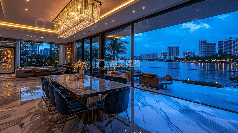 高清大图下载【趣麦麦图】豪华餐厅水景夜景