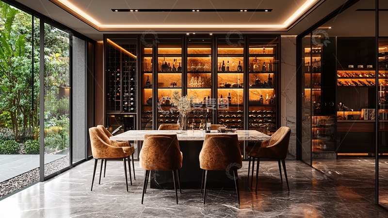 高清大图下载【趣麦麦图】奢华现代餐厅酒窖