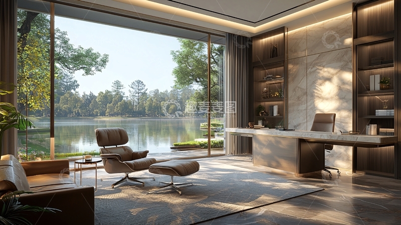 高清大图下载【趣麦麦图】湖景书房设计
