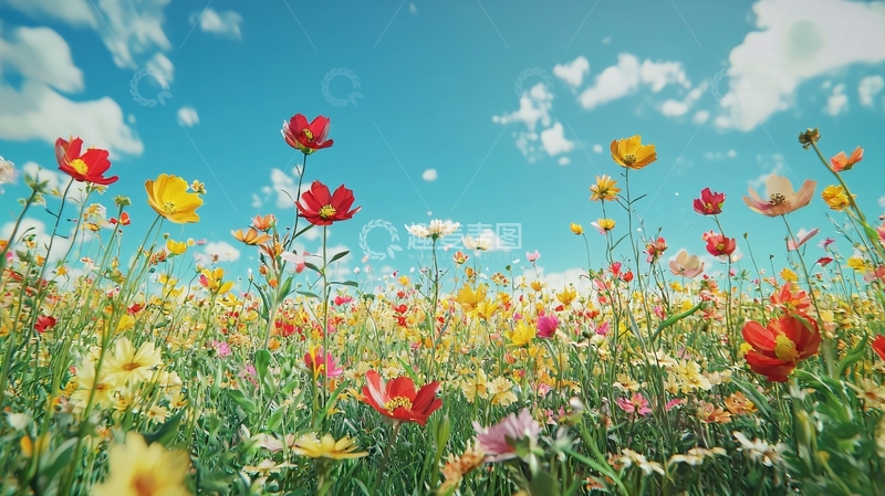高清大图下载【趣麦麦图】彩色鲜花盛开的田野