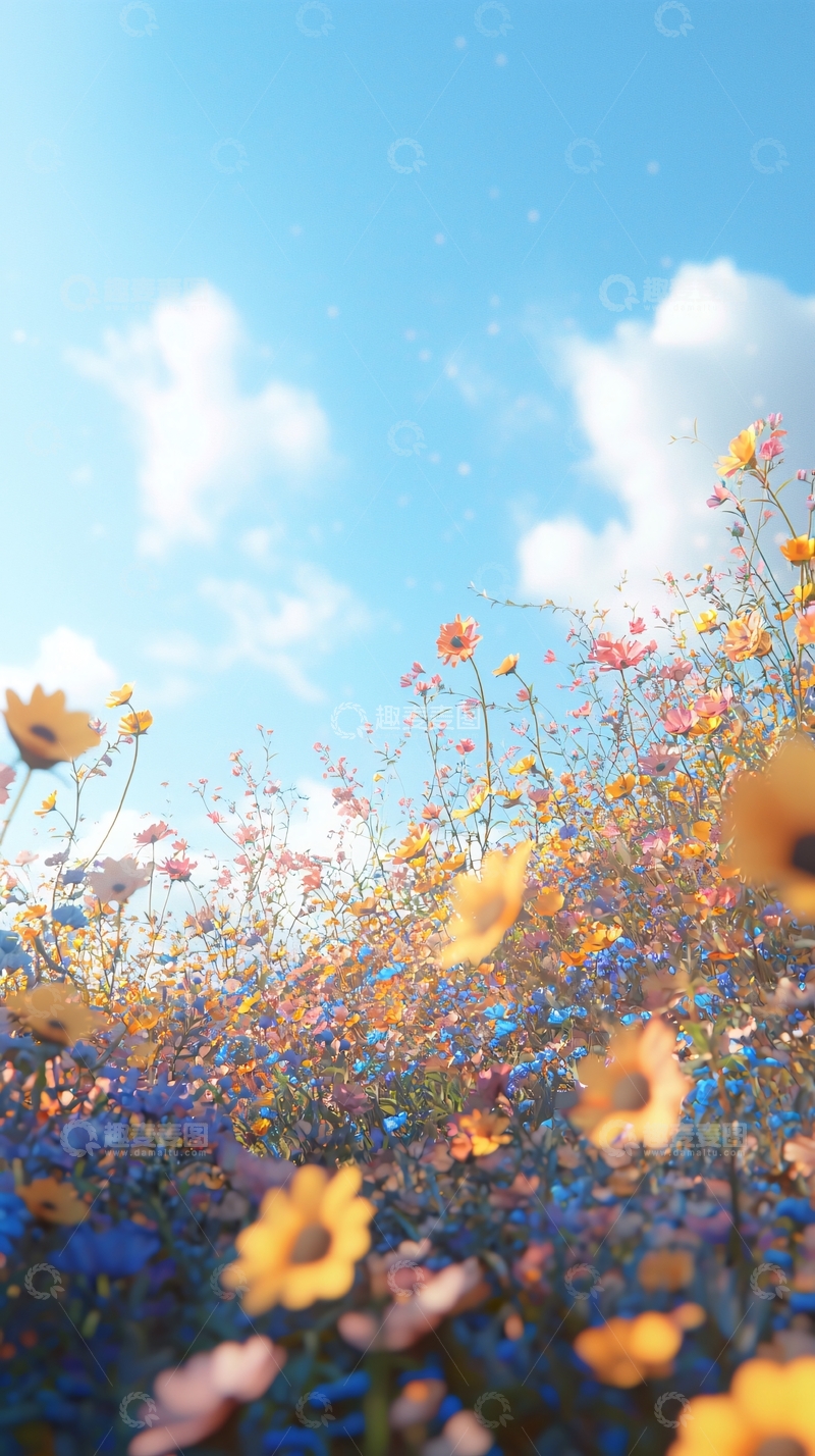 高清大图下载【趣麦麦图】阳光下五彩缤纷的花田