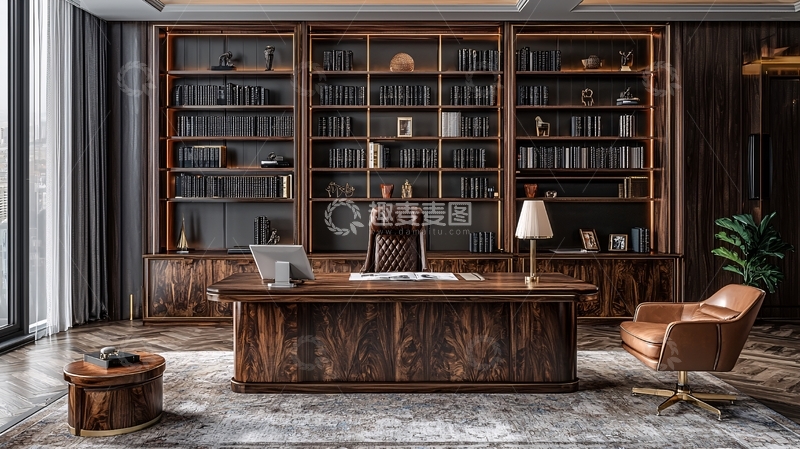 高清大图下载【趣麦麦图】豪华书房全景