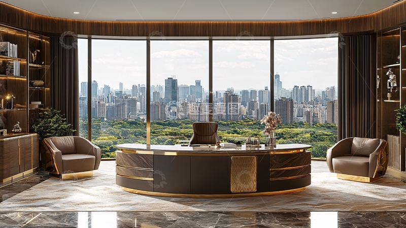 高清大图下载【趣麦麦图】豪华办公室落地窗城市景观
