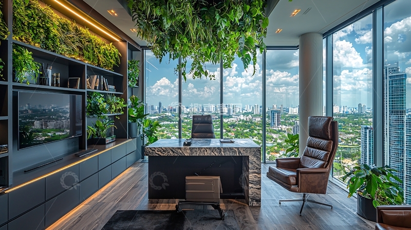 高清大图下载【趣麦麦图】绿色植物环绕的现代办公室
