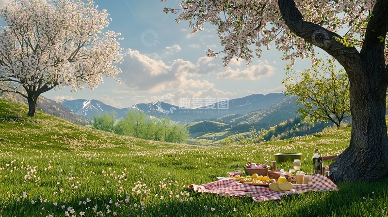 高清大图下载【趣麦麦图】春光明媚的田园野餐