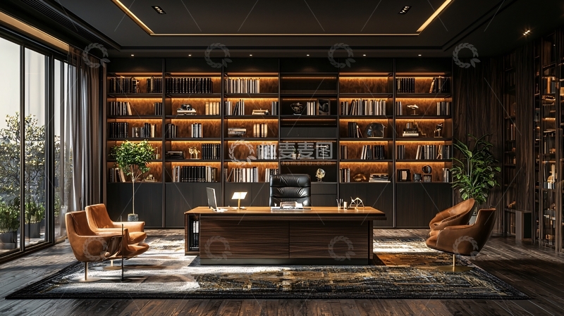 高清大图下载【趣麦麦图】豪华书房办公空间