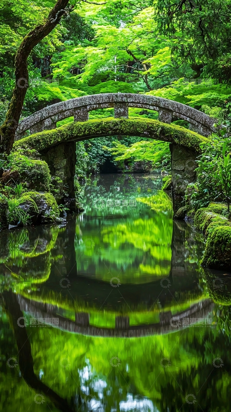 高清大图下载【趣麦麦图】古桥流水绿意盎然