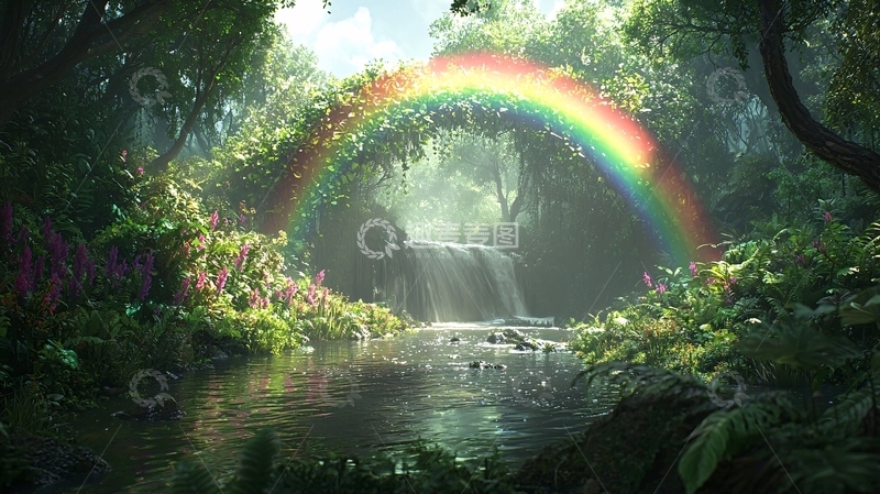 高清大图下载【趣麦麦图】彩虹瀑布雨林