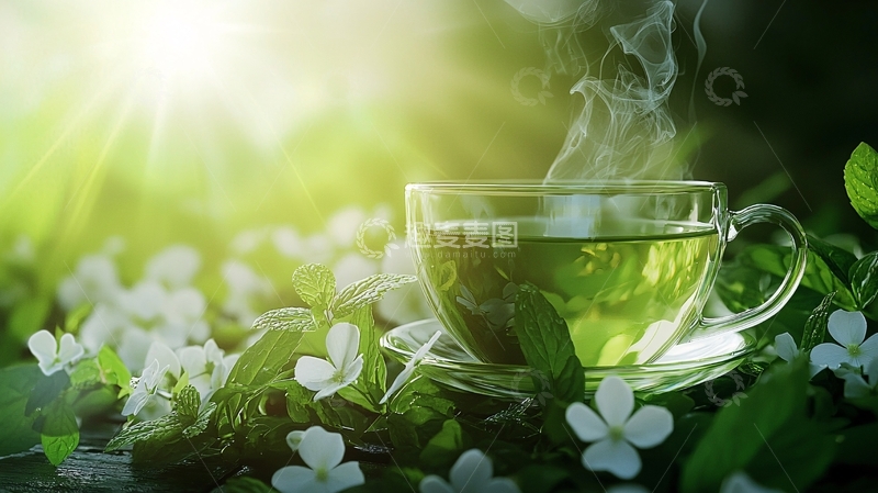 高清大图下载【趣麦麦图】清新的绿茶一杯