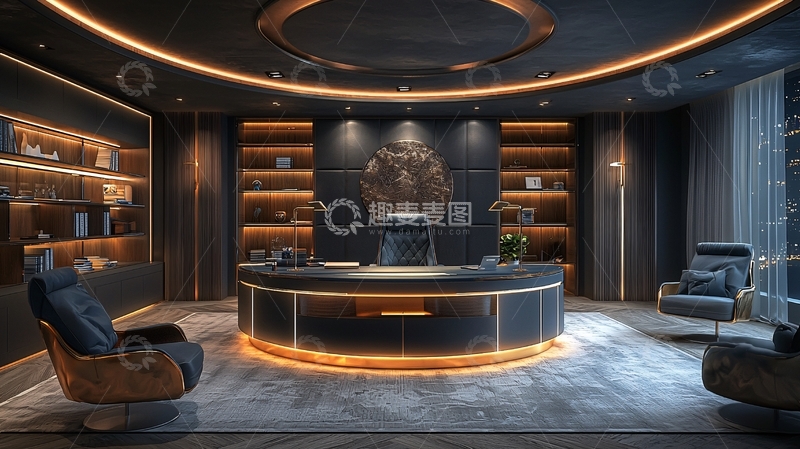高清大图下载【趣麦麦图】黑色现代豪华办公室