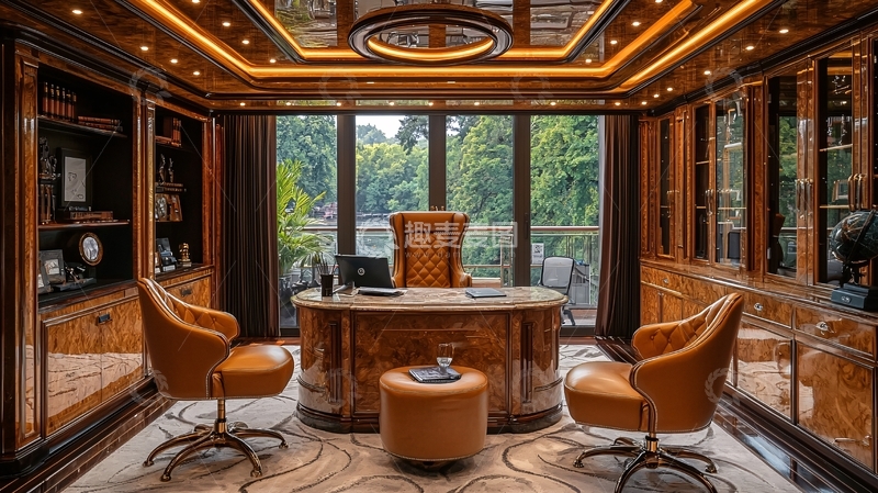 高清大图下载【趣麦麦图】豪华的木制家庭办公室