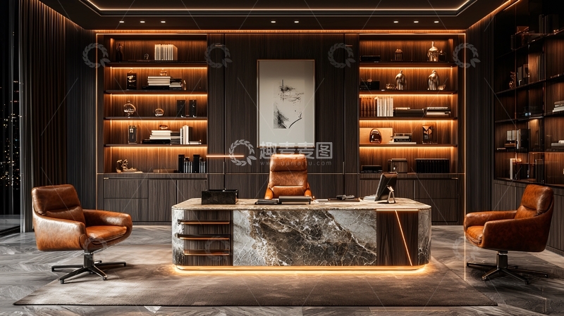 高清大图下载【趣麦麦图】豪华办公室与大理石书桌