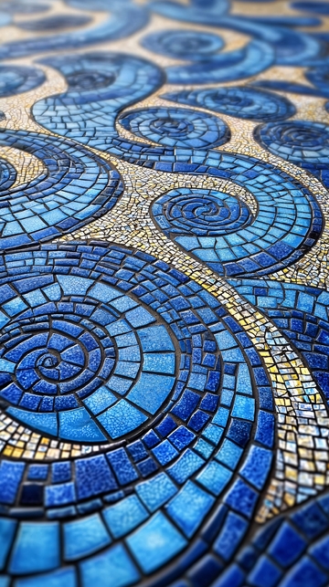 蓝色马赛克瓷砖旋涡图案