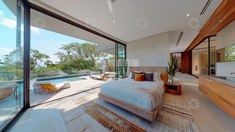 高清大图下载【趣麦麦图】豪华卧室落地窗泳池别墅