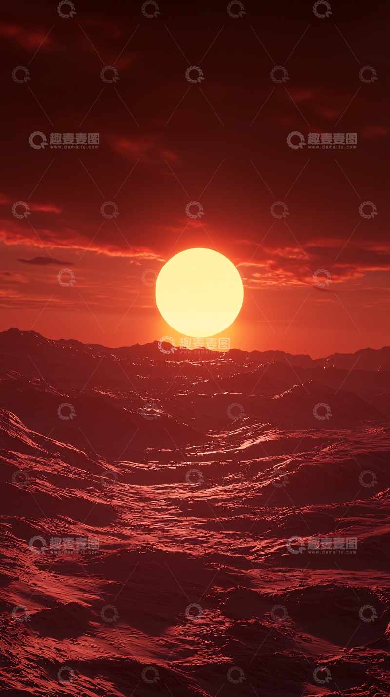 高清大图下载【趣麦麦图】血红色的夕阳西下