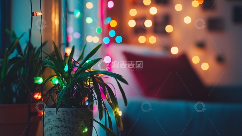 高清大图下载【趣麦麦图】温馨房间灯光植物