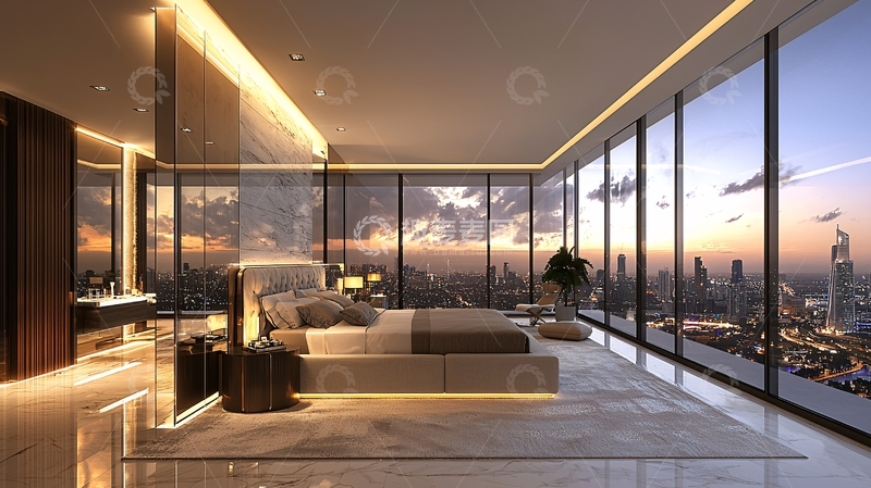 高清大图下载【趣麦麦图】豪华现代卧室大落地窗
