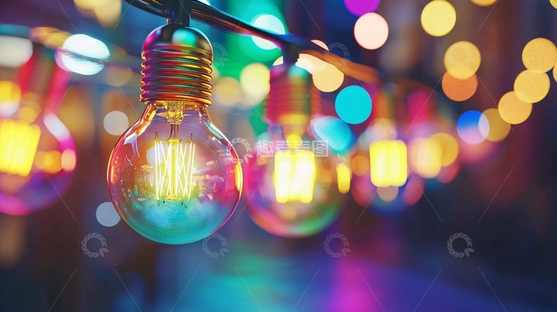 高清大图下载【趣麦麦图】彩色灯泡串灯夜景