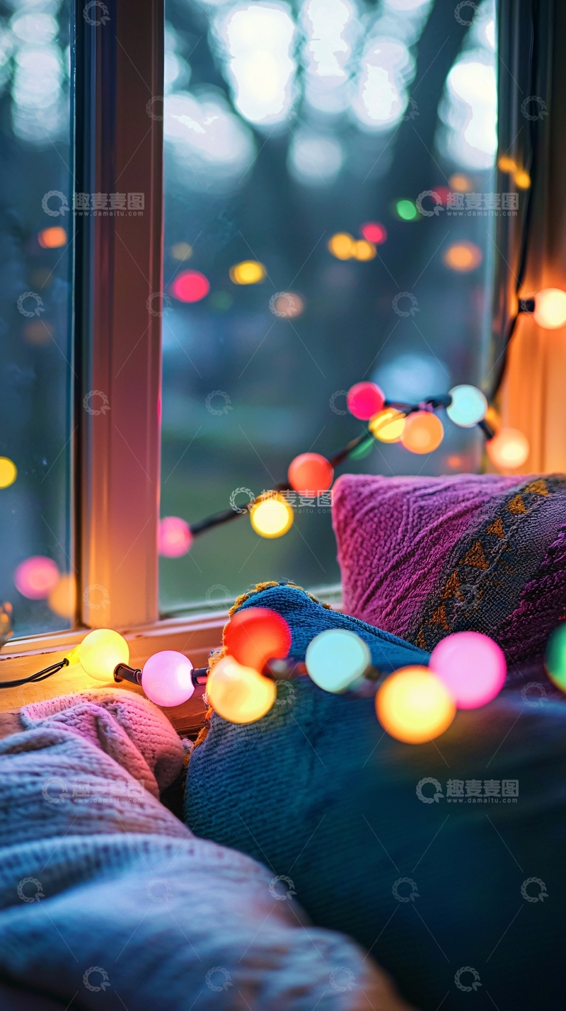 高清大图下载【趣麦麦图】窗边彩灯温暖氛围