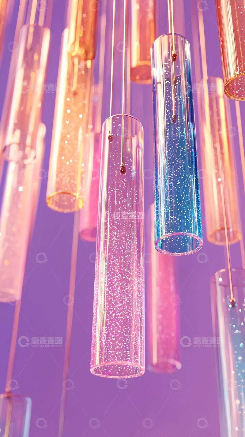 高清大图下载【趣麦麦图】彩色玻璃管吊灯