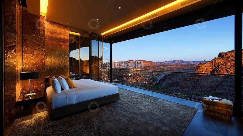 高清大图下载【趣麦麦图】豪华卧室带落地窗美景