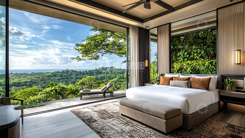 高清大图下载【趣麦麦图】极简风格卧室落地窗海景