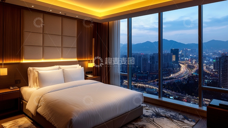 高清大图下载【趣麦麦图】城市夜景酒店客房