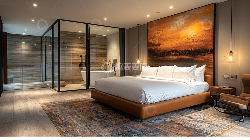 高清大图下载【趣麦麦图】现代卧室附带玻璃浴室