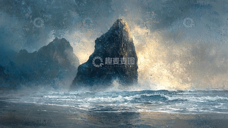 高清大图下载【趣麦麦图】暴风雨中的孤单礁石
