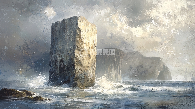 高清大图下载【趣麦麦图】孤石伫立惊涛骇浪