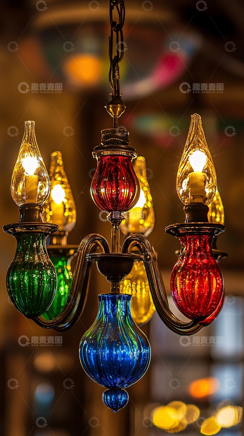 高清大图下载【趣麦麦图】彩色玻璃吊灯