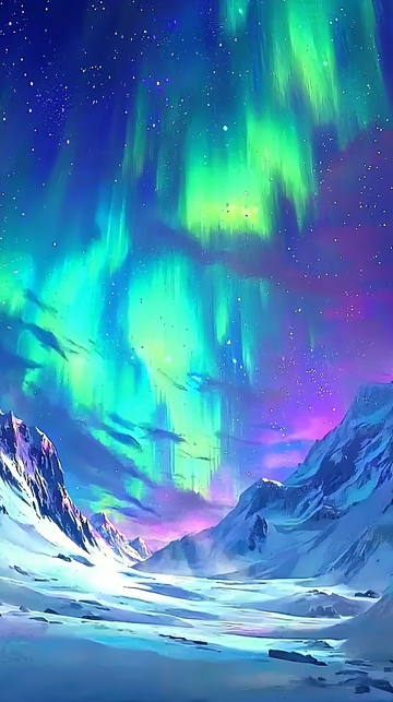 极光雪山梦幻夜景