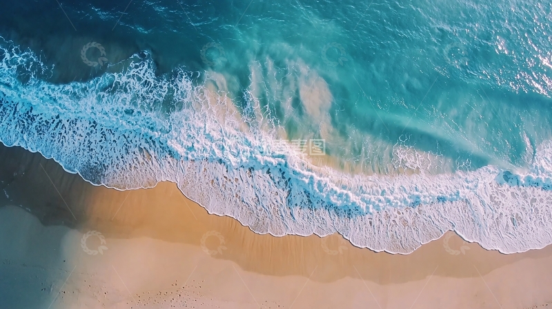 高清大图下载【趣麦麦图】海浪拍打金色沙滩