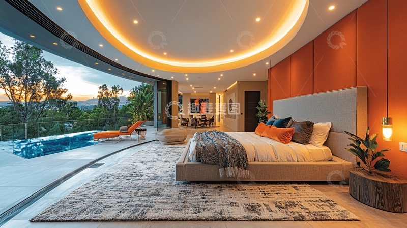 高清大图下载【趣麦麦图】豪华卧室带泳池景观