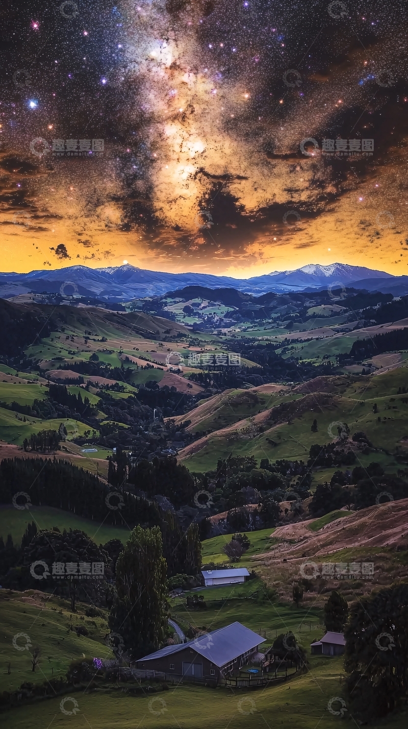 高清大图下载【趣麦麦图】星空下的乡村田园