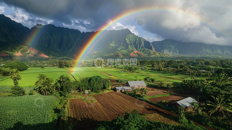 高清大图下载【趣麦麦图】彩虹山谷田园风光