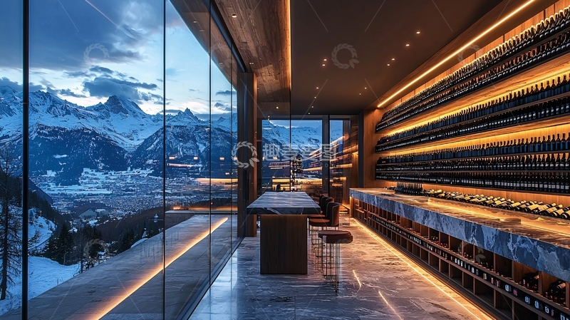 高清大图下载【趣麦麦图】豪华酒窖与雪山景观