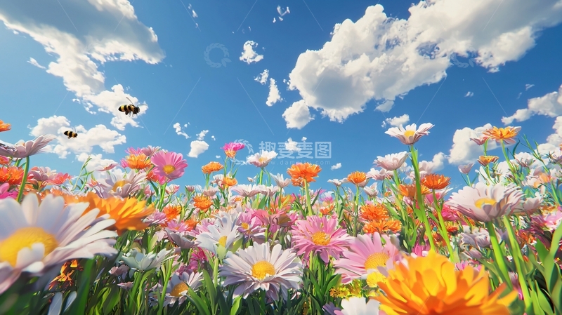 高清大图下载【趣麦麦图】鲜花盛开的蓝天白云