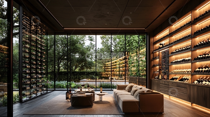 高清大图下载【趣麦麦图】高端酒窖客厅设计