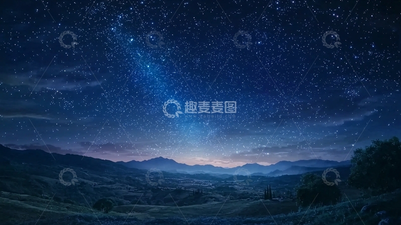 高清大图下载【趣麦麦图】璀璨星空下的山峦