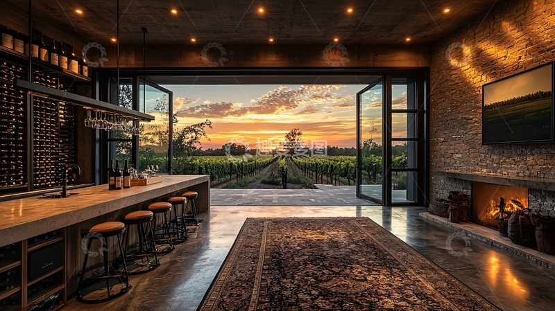 高清大图下载【趣麦麦图】酒庄客厅落日美景